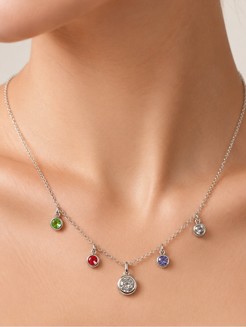 **Mexico Sterling Silver Chakra Necklace 18" New Genuine Gemstone Healing Jewelr